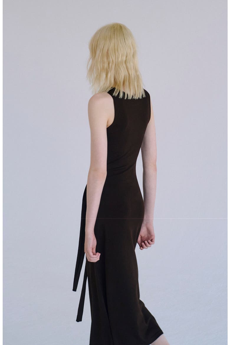 Tie Detail Sleeveless Knit Dress, Alternate, color, BROWN