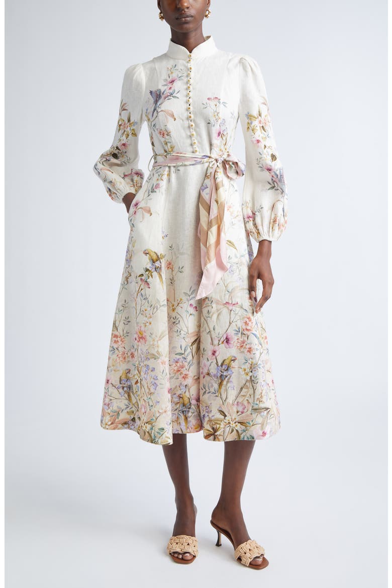 Rebellion Linen Button Midi Dress, Main, color, CREAM AVIARY