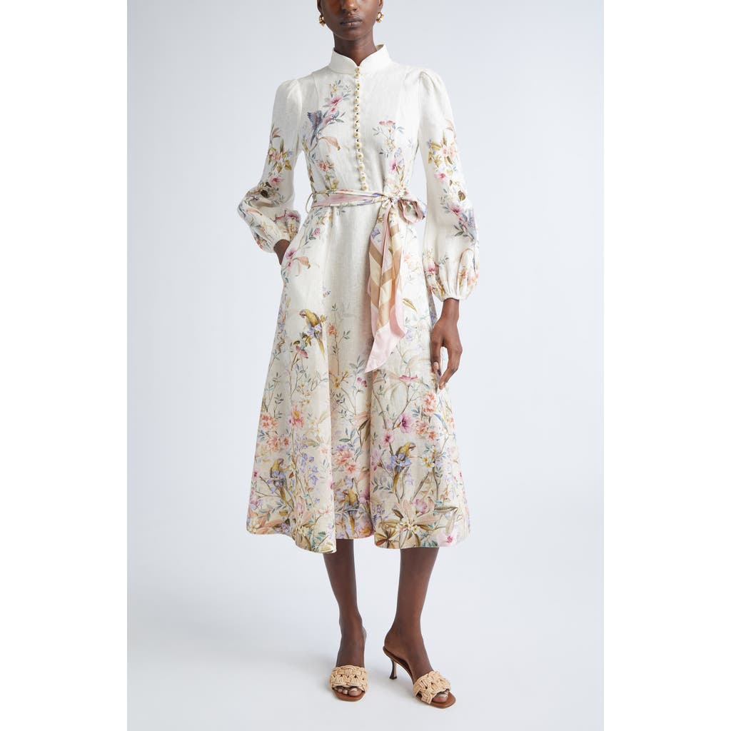 Zimmermann Rebellion Linen Button Midi Dress In Multi