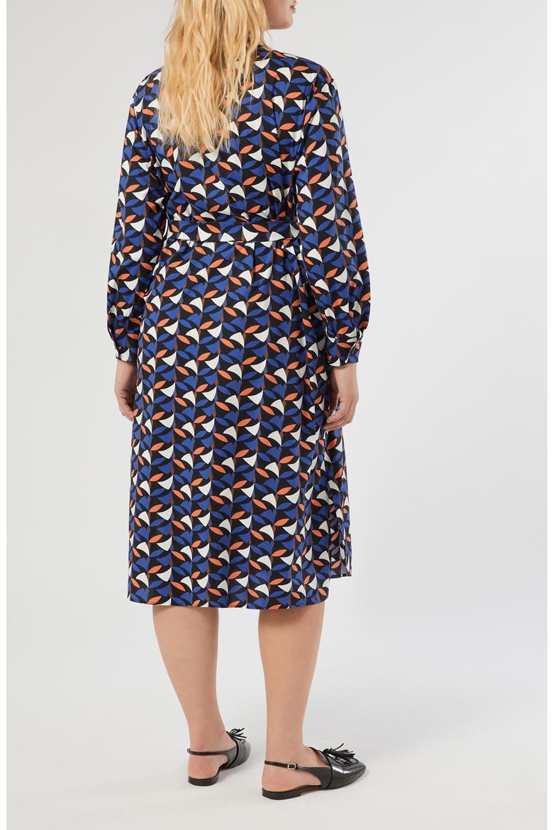 Voyage Collection Print Long Sleeve Stretch Poplin Shirtdress, Alternate, color, NAVY
