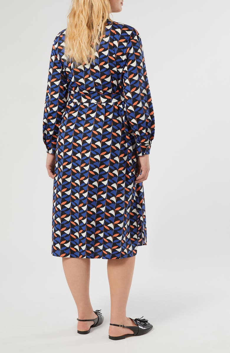 Marina Rinaldi Voyage Collection Print Long Sleeve Stretch Poplin Shirtdress, Alternate, color, Navy
