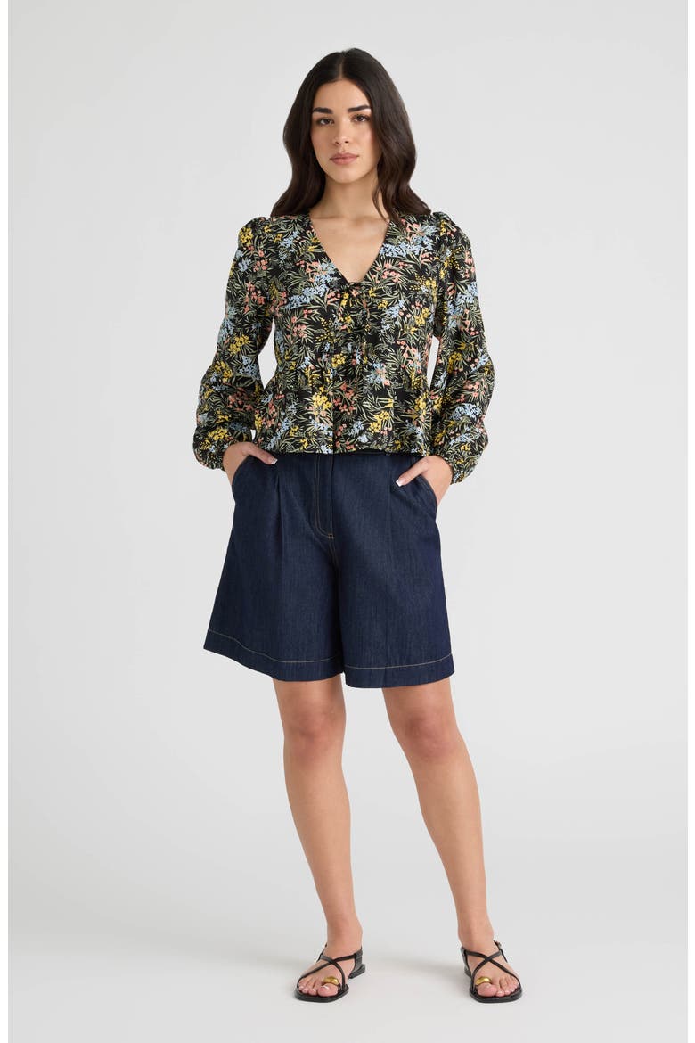 Pleated Bermuda Shorts, Alternate, color, DARK DENIM