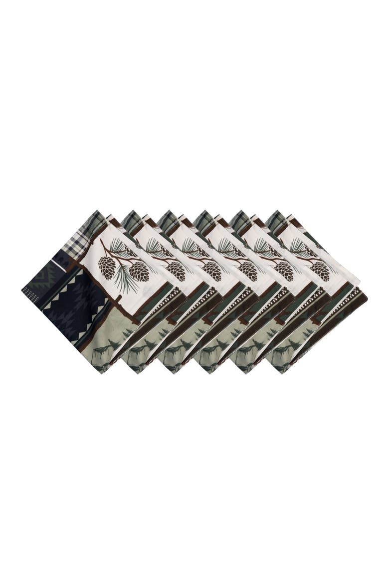 Greenstone Pines Cotton Napkins Set of 6 - Bear & Moose Lodge, Main, color, Green