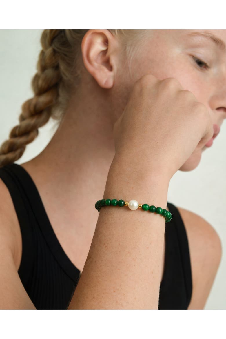 Clara Pearl and green chalcedony beaded bracelet, Alternate, color, Green