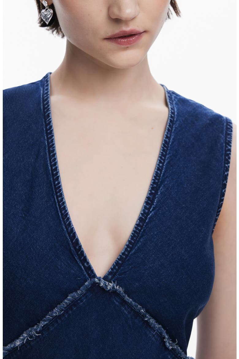 Sleeveless Asymmetric Hem Denim Dress, Alternate, color, BLUE