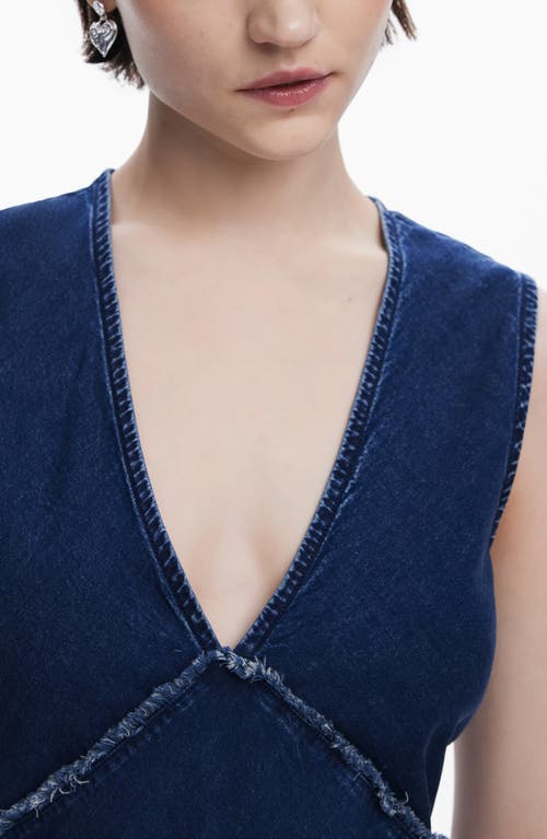 Desigual Sleeveless Asymmetric Hem Denim Dress In Blue