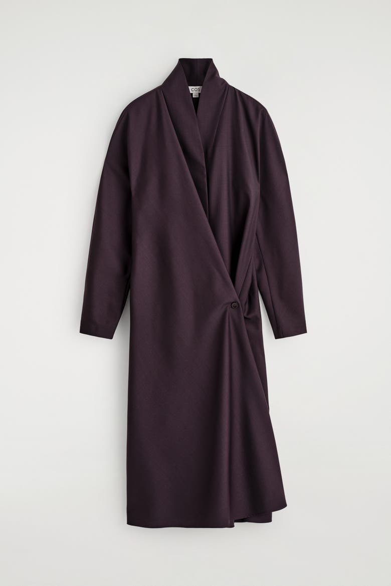Shawl-collar Wool Wrap Dress, Alternate, color, PURPLE