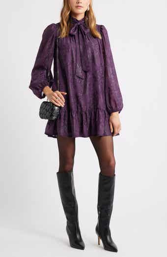 Treasure & Bond Metallic Floral Jacquard Long Sleeve Shift Minidress