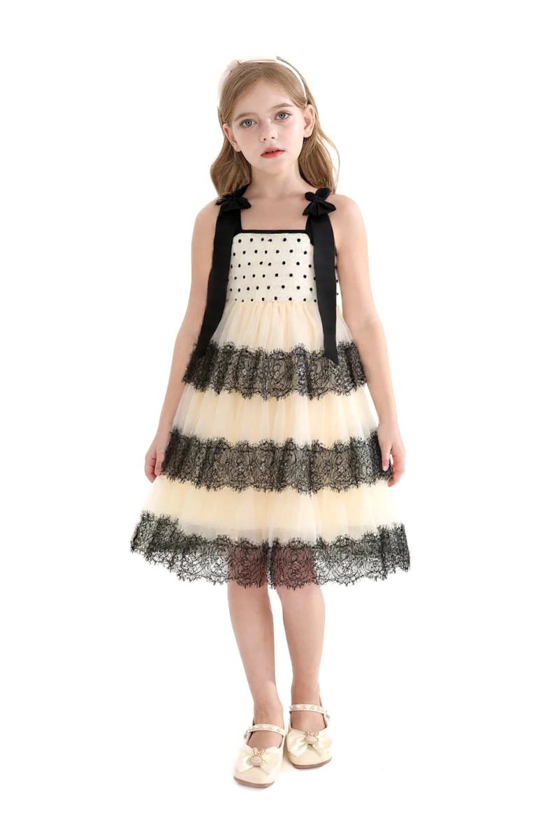 Tulleen Polka Dot Sleeveless Bow Dress, Main, color, Ivory