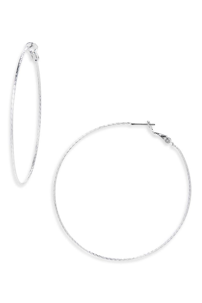 Textured Hoop Earrings, Main, color, SILVER