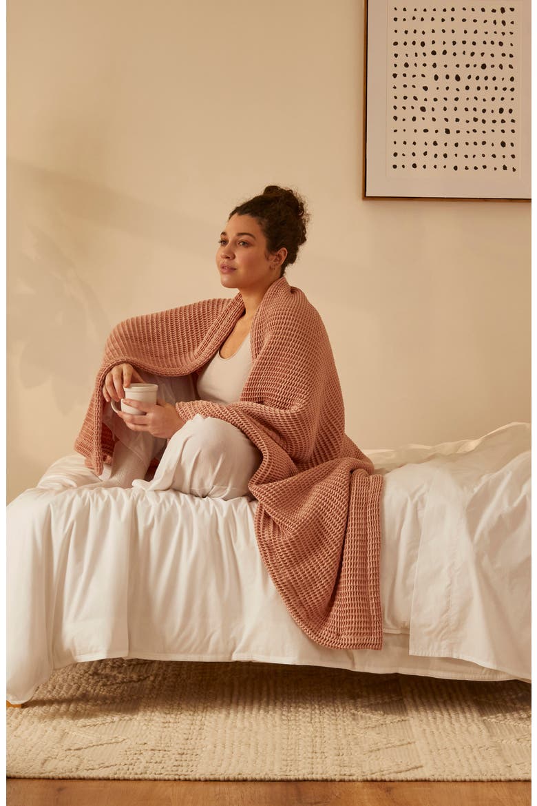 Organic Cotton Waffle Knit Throw Blanket, Alternate, color, PETAL