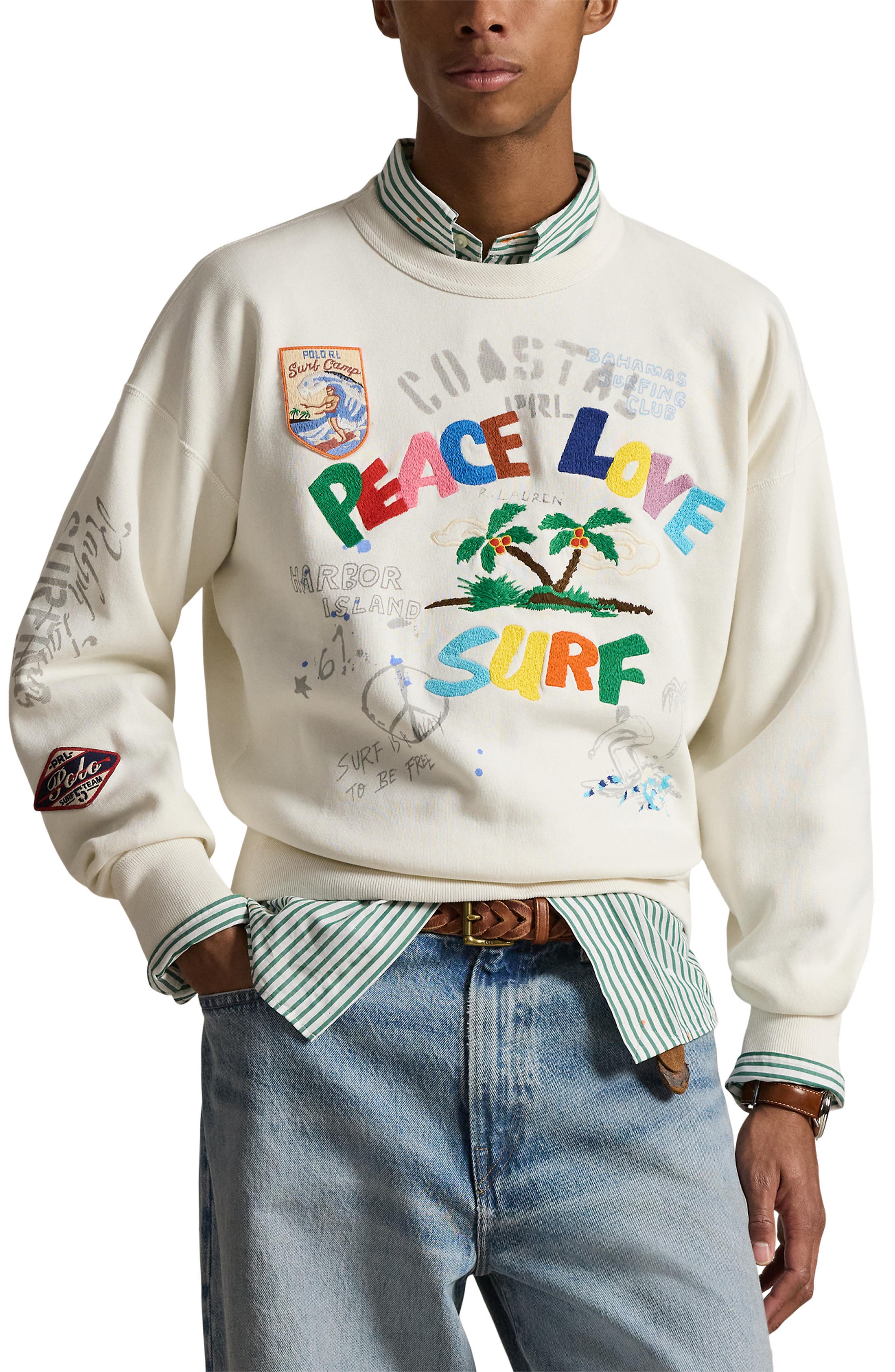 Vintage Fit Peace Love Surf Embroidered Sweatshirt (Men) | Nordstrom
