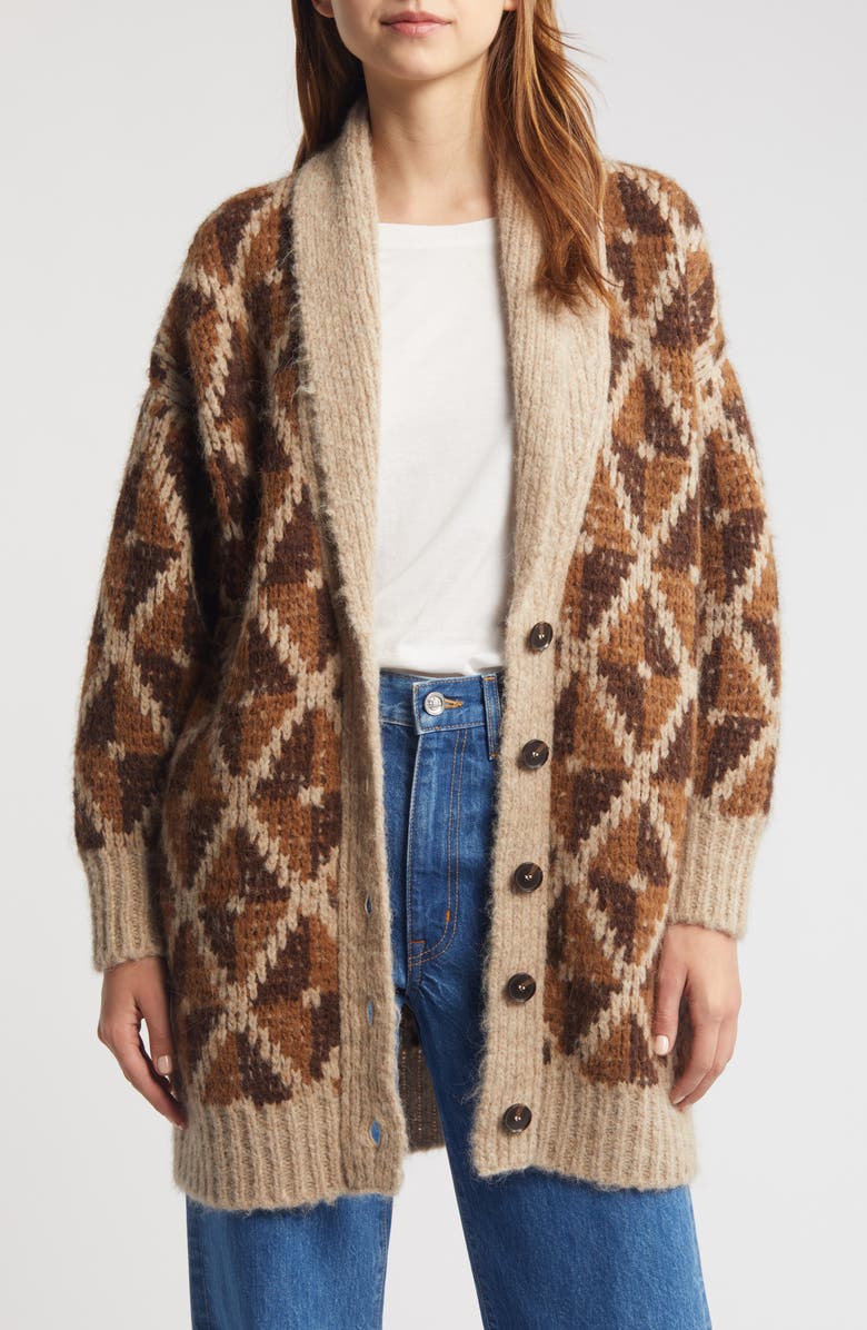 FRAME Grandfather Alpaca Blend Shawl Collar Cardigan, Main, color, Cream Multi