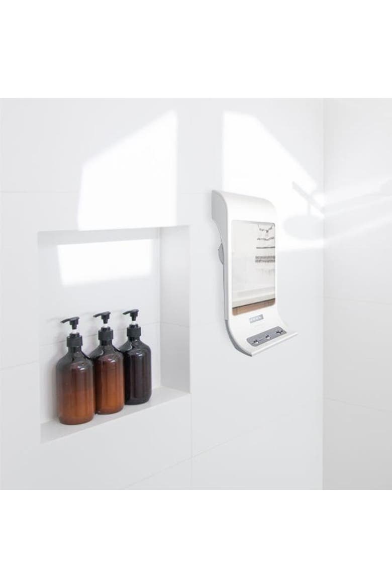 Fogless Lighted Shower Mirror with Suction Cup Mounting & Squeegee, Alternate, color, White