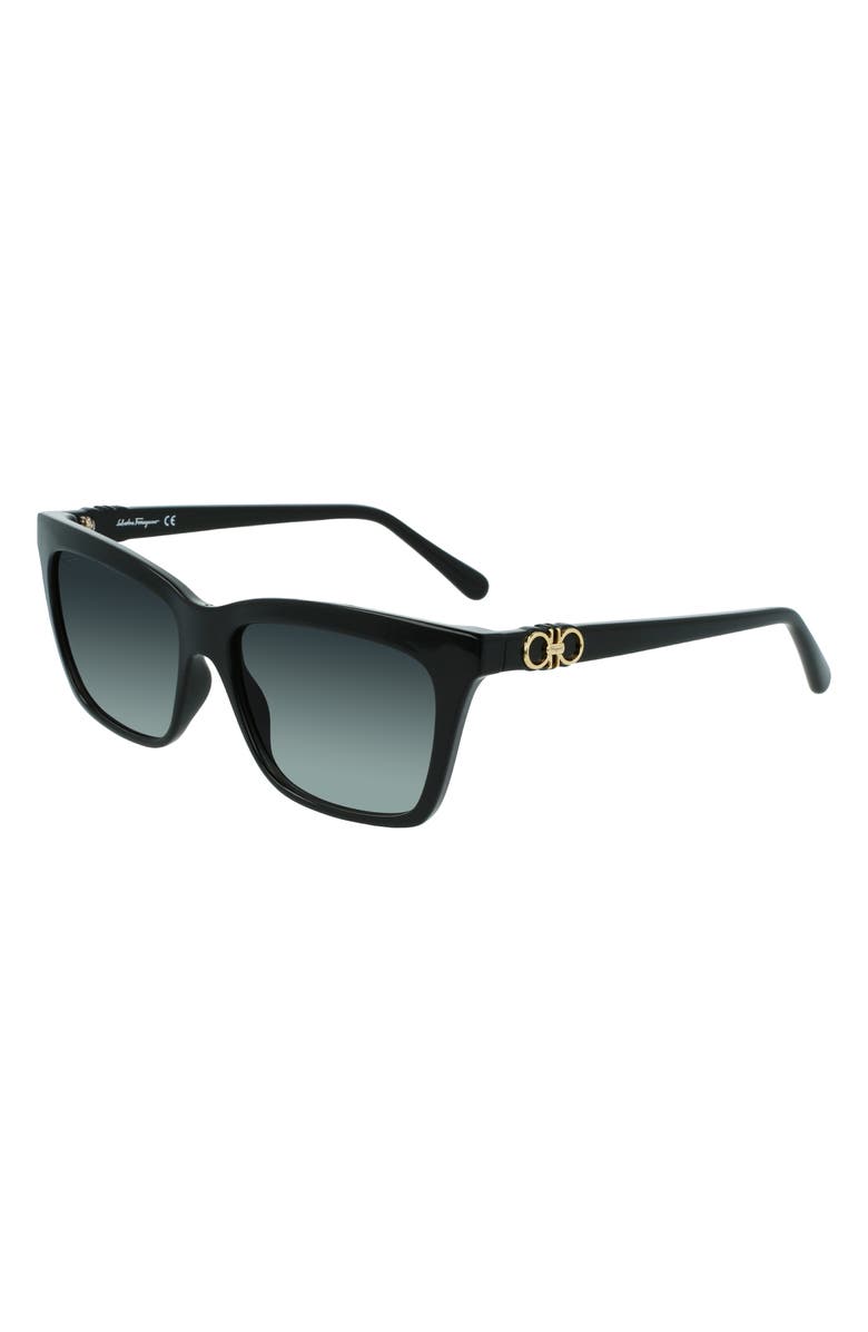 FERRAGAMO Gancini 54mm Rectangular Sunglasses, Alternate, color, Black
