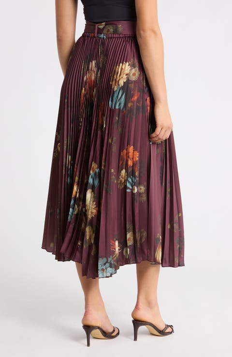 Belted Pleated Midi Skirt