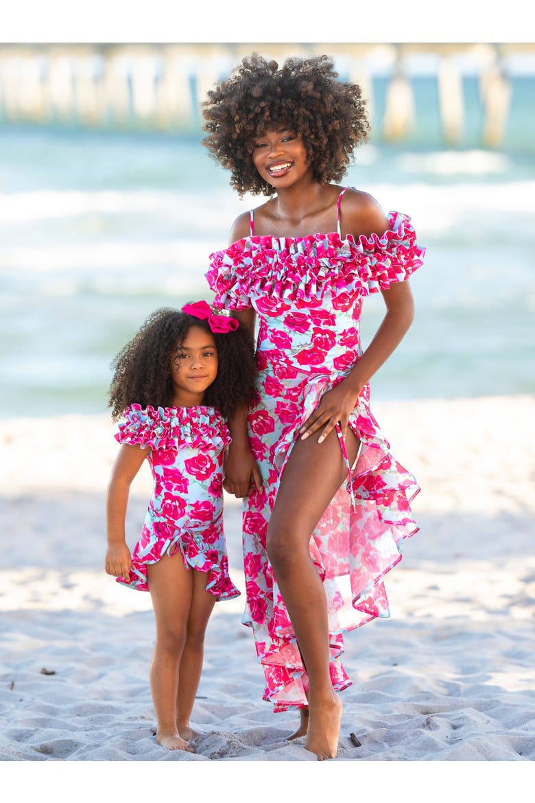 Rose Ruffle One Piece Swimsuit, Alternate, color, Pink