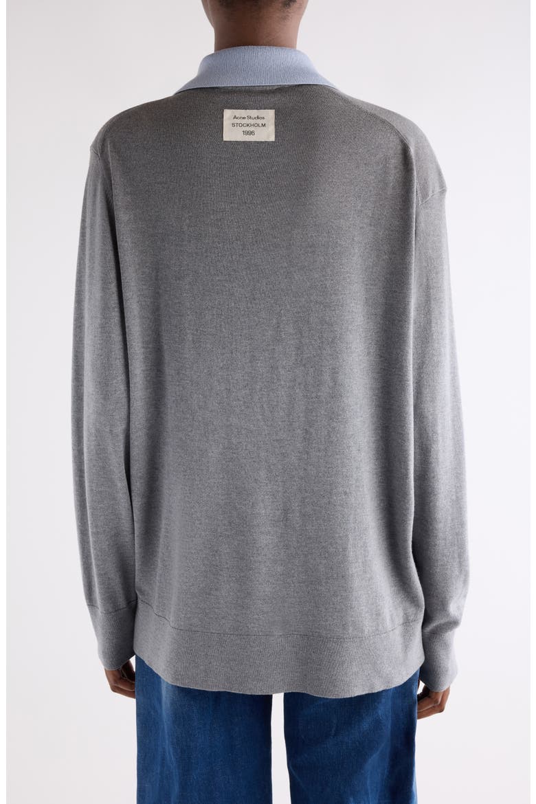 Koyat Layered Silk, Wool & Cashmere Polo Sweater, Alternate, color, SKY BLUE/ LIGHT GREY MELANGE