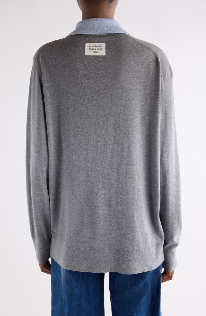 Acne Studios Koyat Layered Silk, Wool & Cashmere Polo Sweater, Alternate, color, Sky Blue/ Light Grey Melange