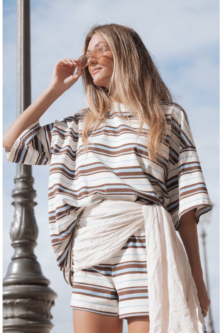 Hellen 2-Piece Striped Shorts Set, Alternate, color, BROWN MULTI STRIPE