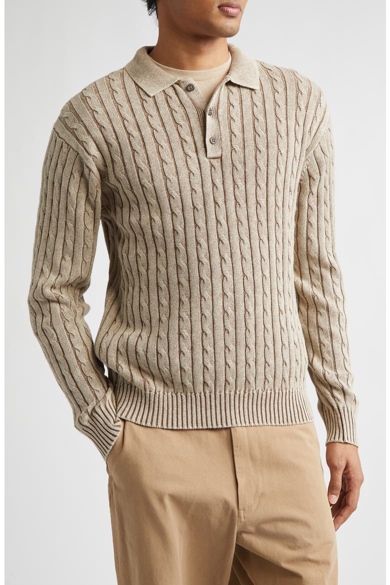 Pigment Dyed Cable Knit Cotton Polo, Main, color, BEIGE