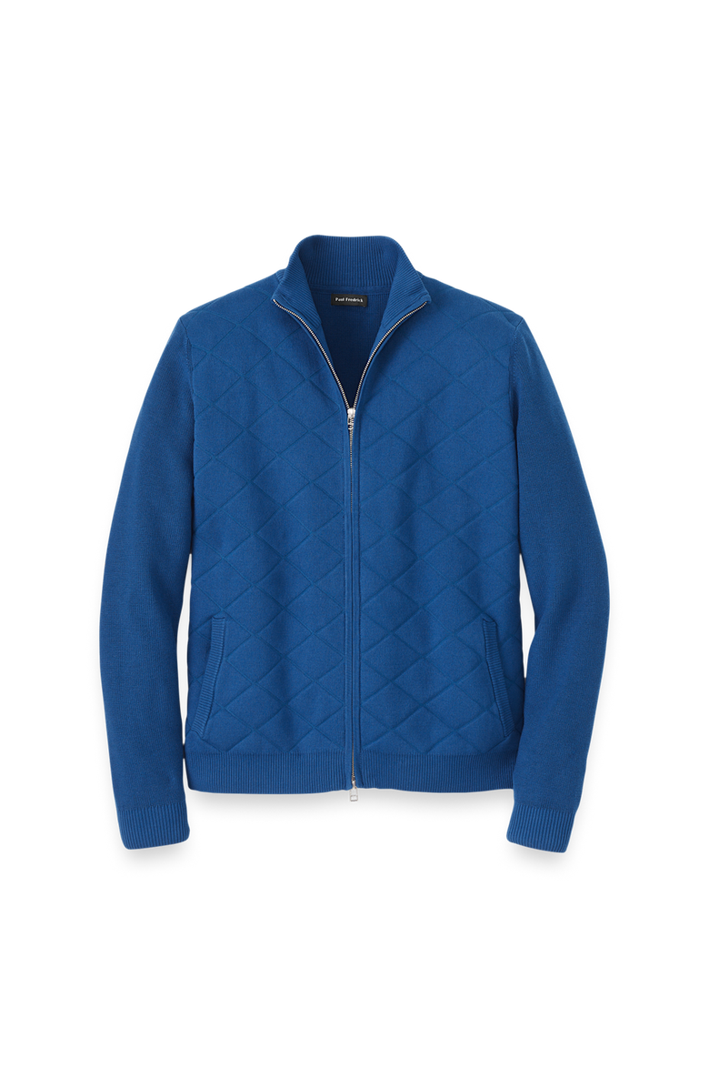 Paul Fredrick Cotton Full Zip Mock Neck Sweater Jacket, Main, color, Navy