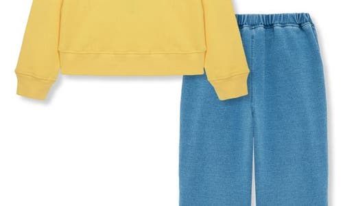 Peek Aren't You Curious Kids' Love Appliqué Sweatshirt & Graphic Pants Set In Yellow