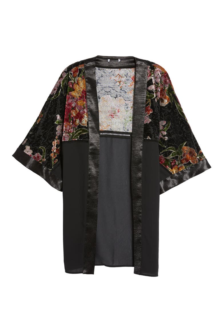 Burnout Floral Kimono, Alternate, color, BLACK