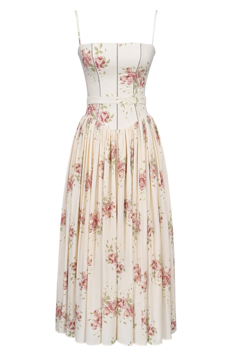 HOUSE OF CB Ysabella Floral Stretch Cotton Maxi Sundress, Alternate, color, Ivory Vintage Rose Print