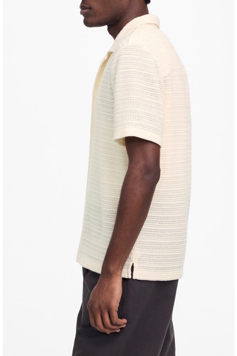 Jacquard Knit Short Sleeve Button-Up Shirt, Alternate, color, ANTIQUE CREAM