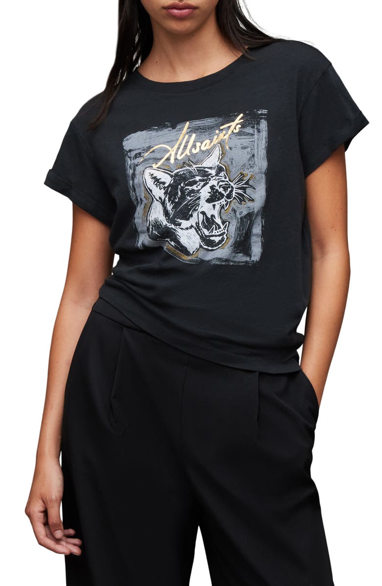 AllSaints Anna Panther Cotton Graphic T-Shirt, Main, color, 