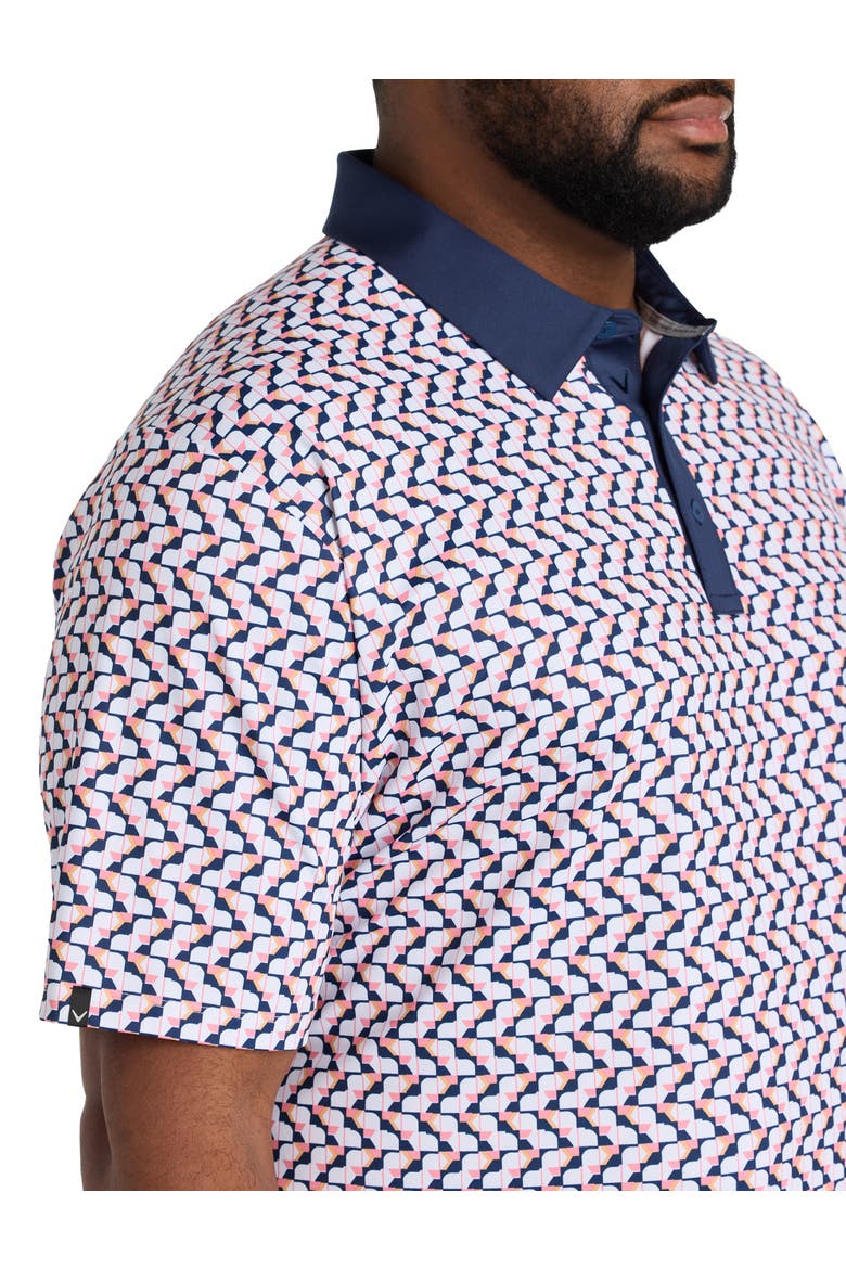 Big & Tall Resort Geometric Print Polo Shirt, Alternate, color, PEACOAT