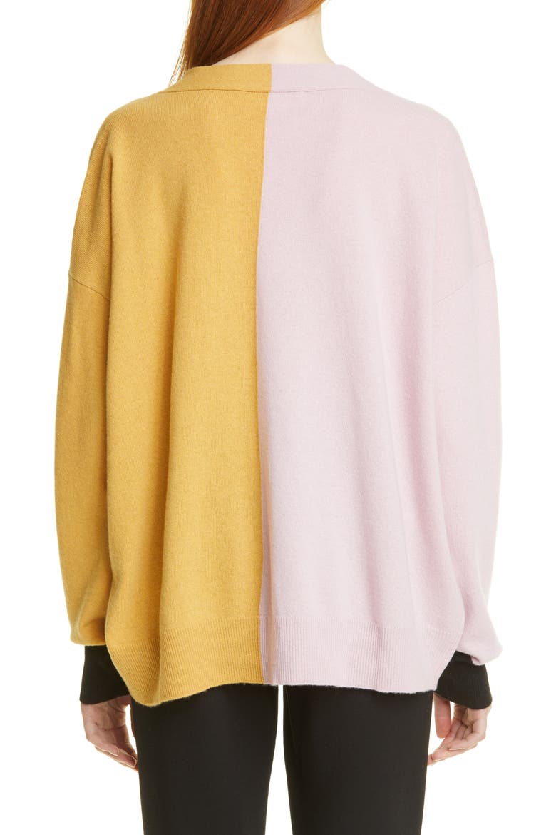 Colorblock Cashmere & Wool Cardigan, Alternate, color, PEONY