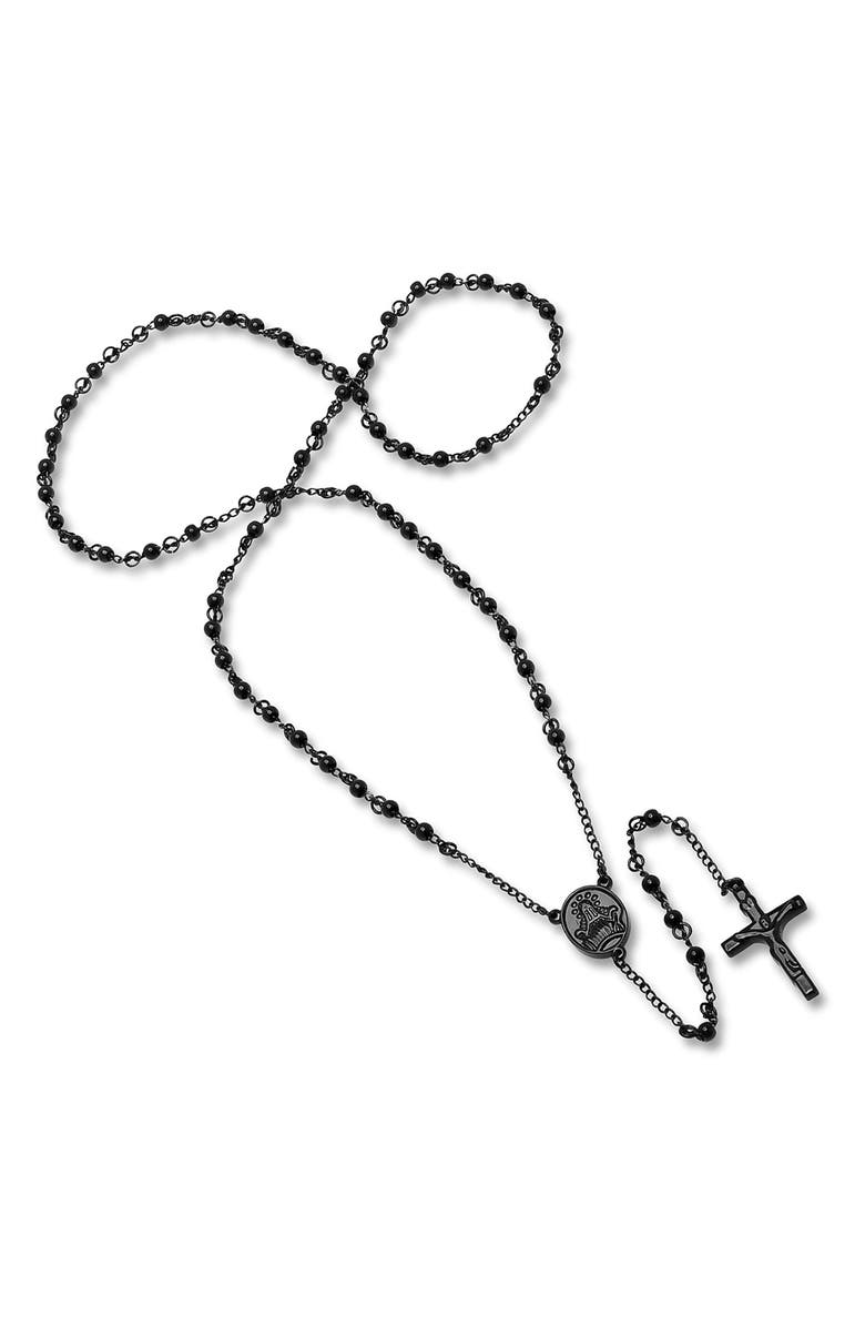 HMY JEWELRY Black Stainless Steel Rosary Necklace, Main, color, 