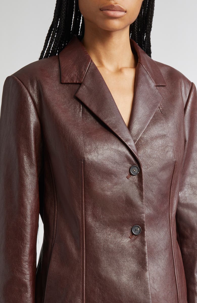 FERRAGAMO Tailored Leather Blazer, Alternate, color, Dark Brown
