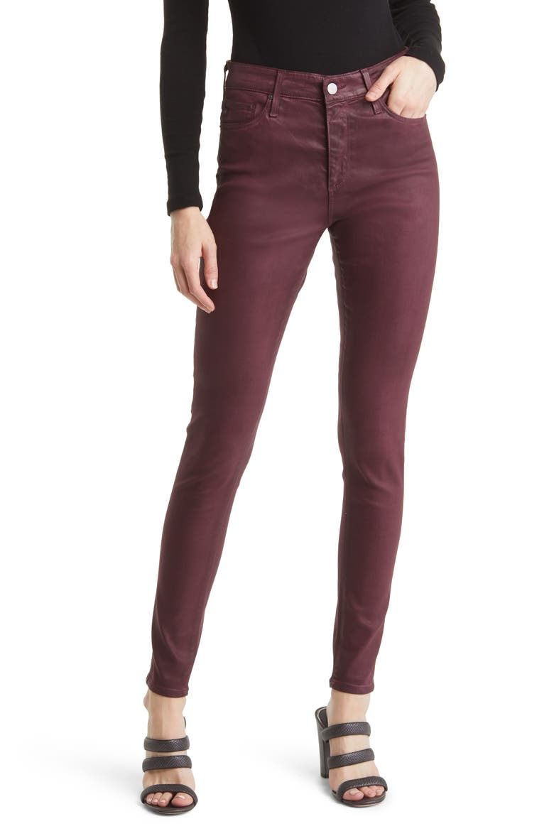 The Farrah High Rise Skinny Jeans, Main, color, LEATHERETTE LIGHT MAROON PEAK