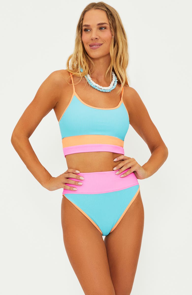 Beach Riot Eva Rib Colorblock Bikini Top, Alternate, color, Blue/ Green Crush Color