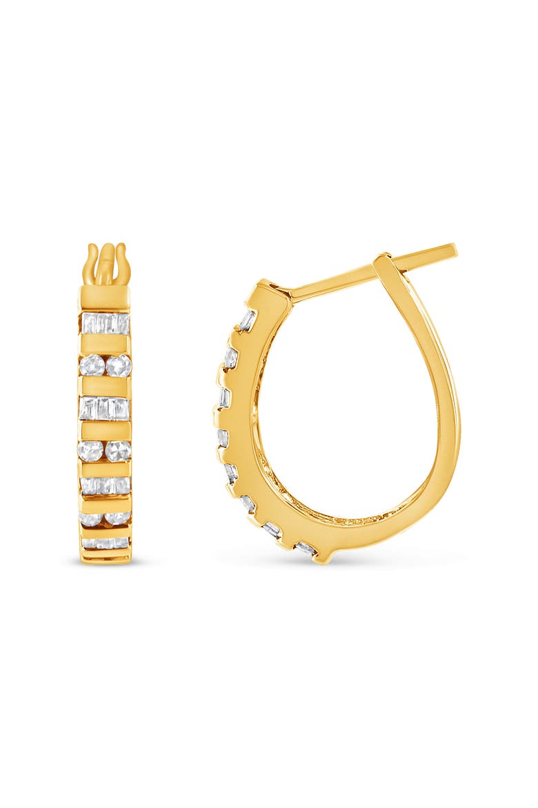 10K Gold Round and Baguette-Cut Diamond Hoop Earrings, Alternate, color, Yellow Gold