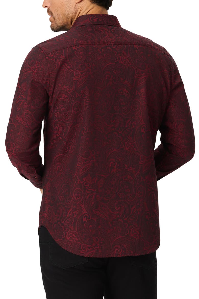Hudson Paisley Stretch Cotton Button-Up Shirt, Alternate, color, BURGUNDY