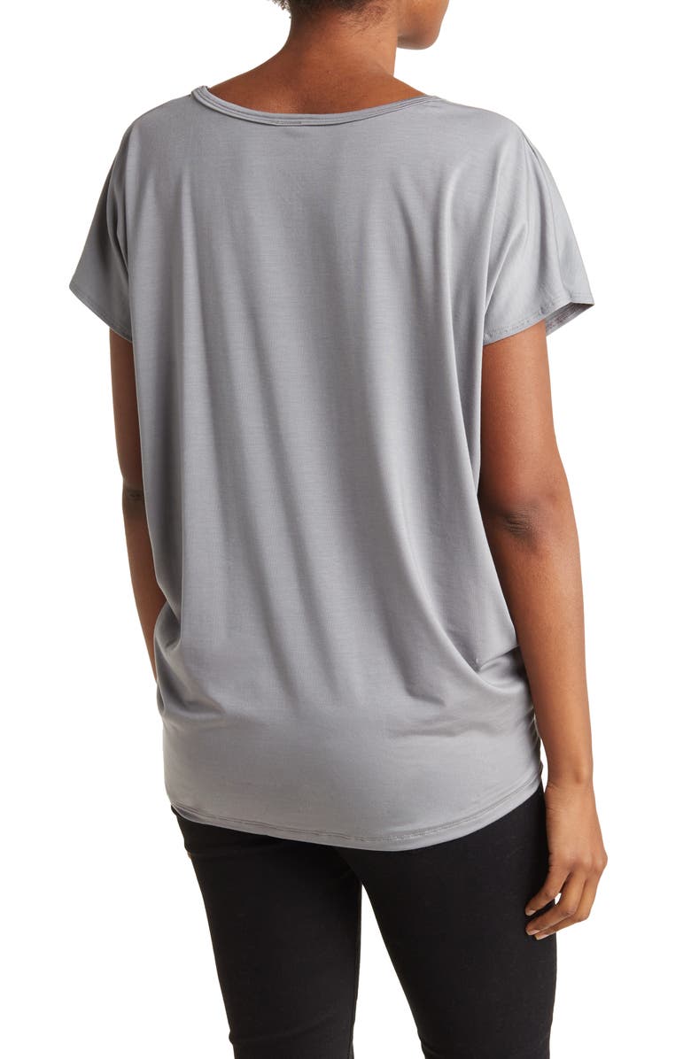 GO COUTURE Cap Sleeve Dolman Tee, Alternate, color, Charcoal Print 1