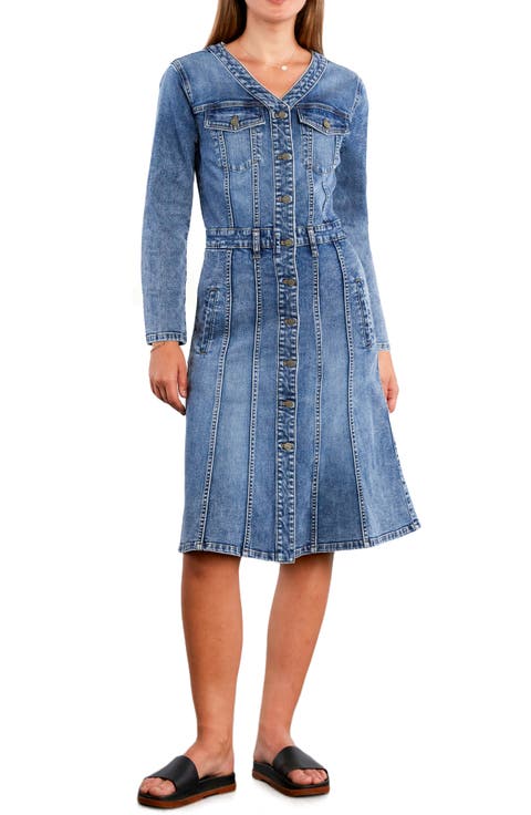 Madison Long Sleeve Stretch Denim Midi Dress