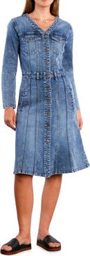 Wash Lab Denim Madison Long Sleeve Stretch Denim Midi Dress