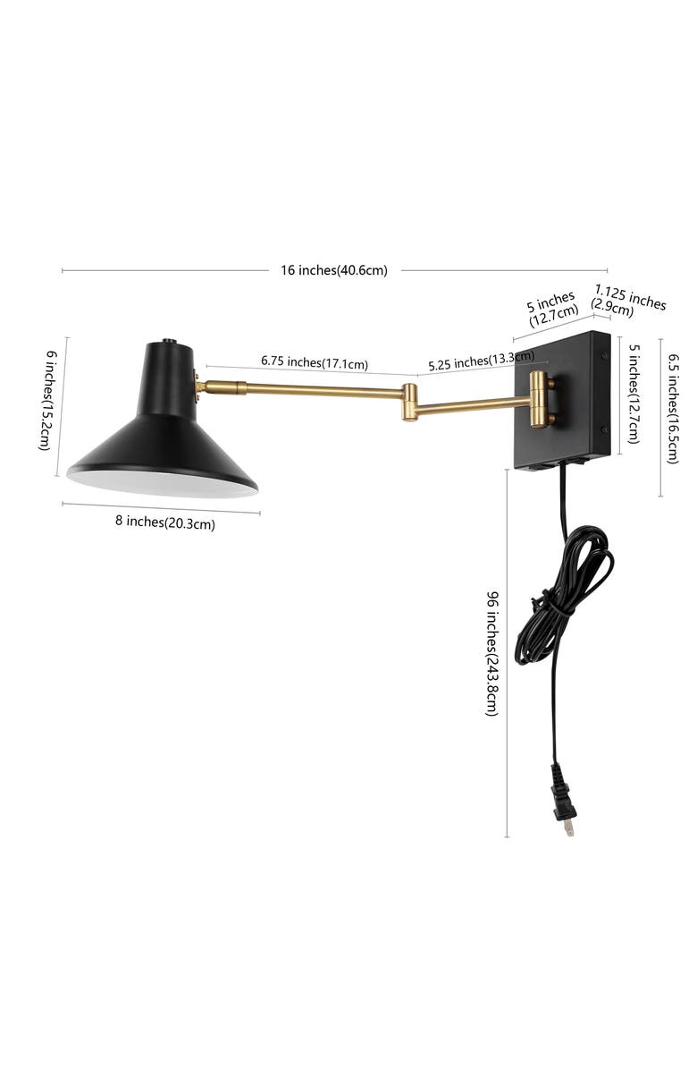 JONATHAN Y Hygge Swing Arm 1-Light Modern Midcentury Iron USB Charging Port LED Sconce, Alternate, color, Black