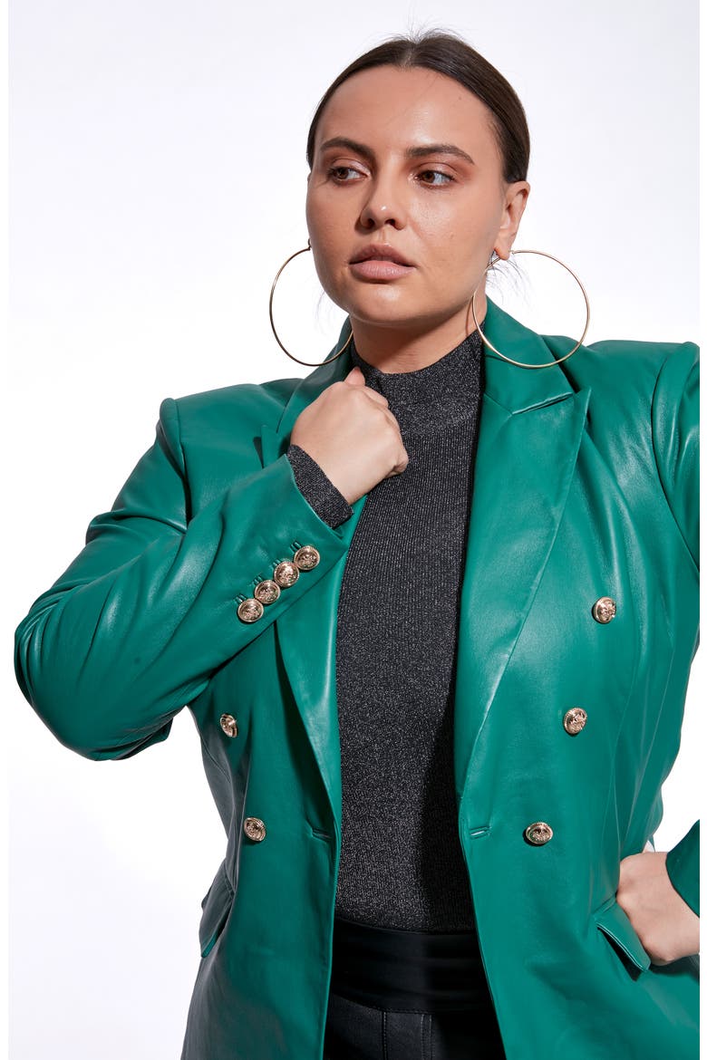 Beck Recycled Leather Blazer, Alternate, color, EVERGREEN