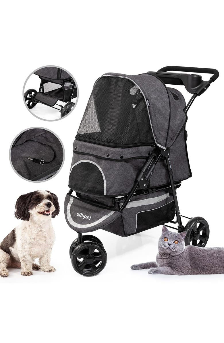Edupet Pet Stroller in Grey & Black, 55 lb Capacity, Alternate, color, Multicolored