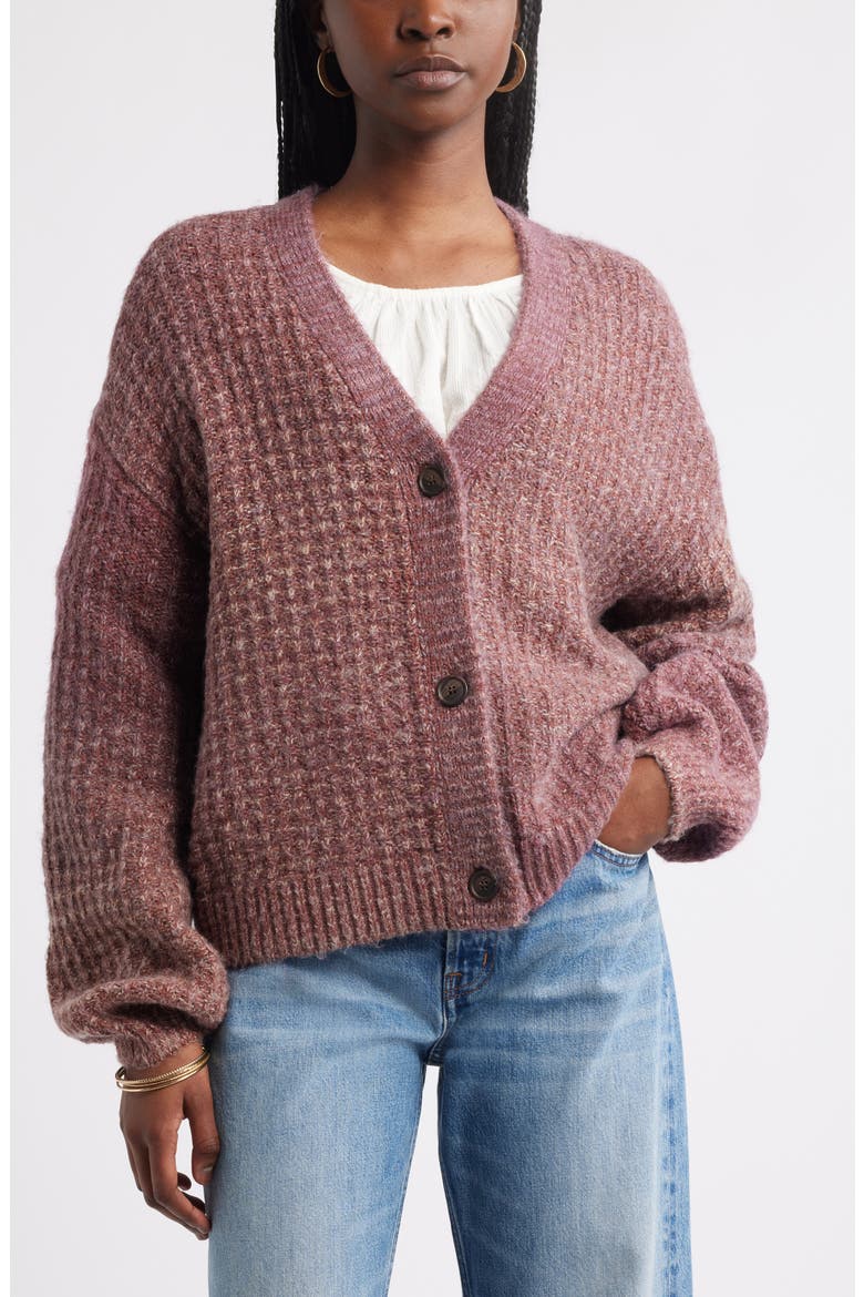 Textured V-Neck Cardigan, Main, color, BURGUNDY RHODE COMBO