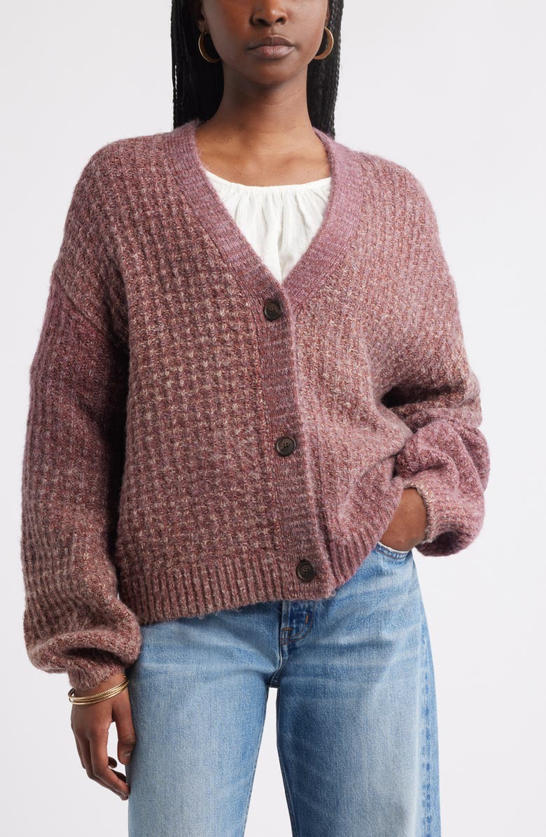 Treasure & Bond Textured V-Neck Cardigan, Main, color, Burgundy Rhode Combo