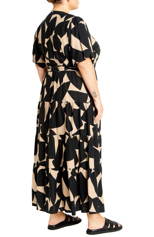 City Chic Lexi Print Faux Wrap Maxi Dress In Black