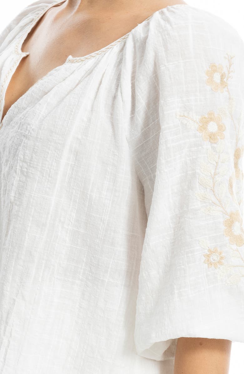 MAX STUDIO Embroidered Peasant Top, Alternate, color, White/Khakie Poppies Crest Emb