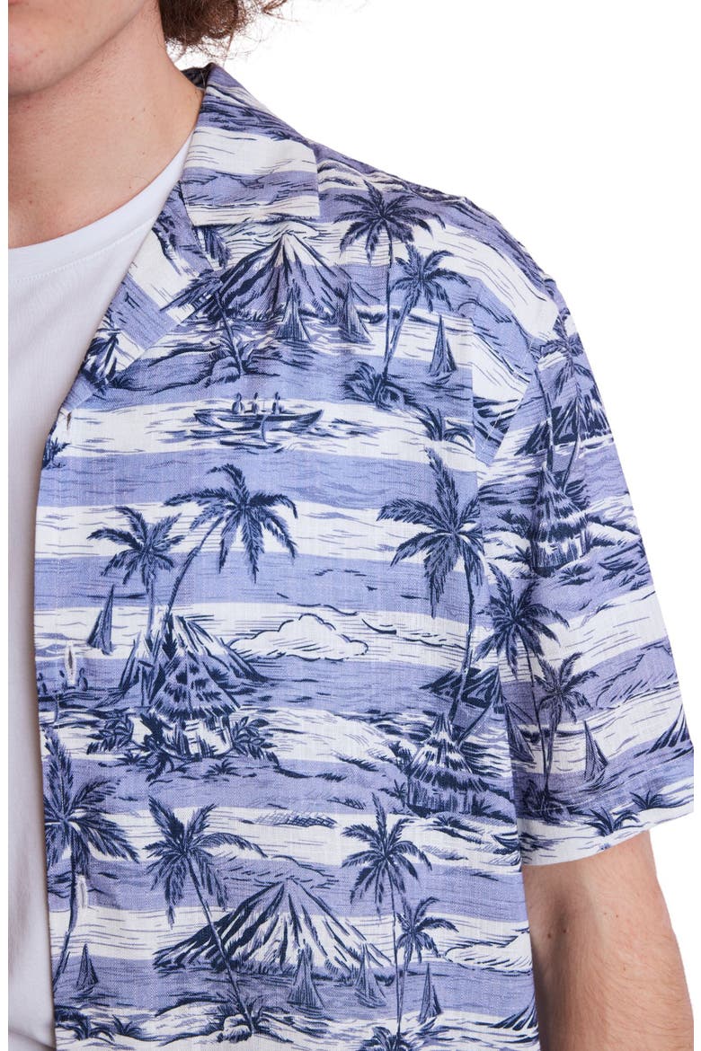 Island Print Camp Shirt, Alternate, color, INDIGO PALMS STRIPE